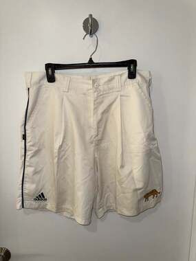 Vintage 90s Adidas Pleated Cream Golf Shorts with Tiger Embroidery